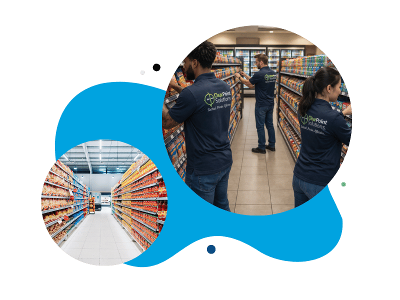 clearpoint employees building shelves and a retail store