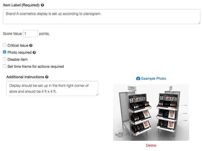 Screenshot of IntouchCheck and how you are able to attach planograms and detailed guidelines for retail checklists