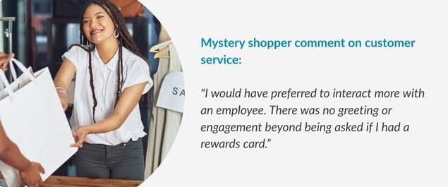 Mystery Shopper comment on customer service