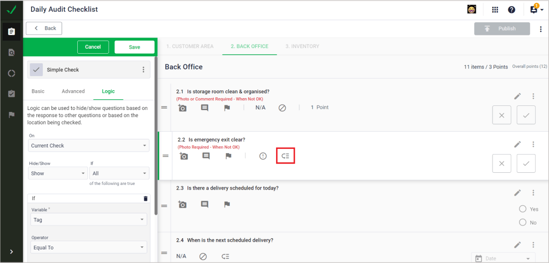 Click on the Skip Logic icon. You can activate this feature in one click now.