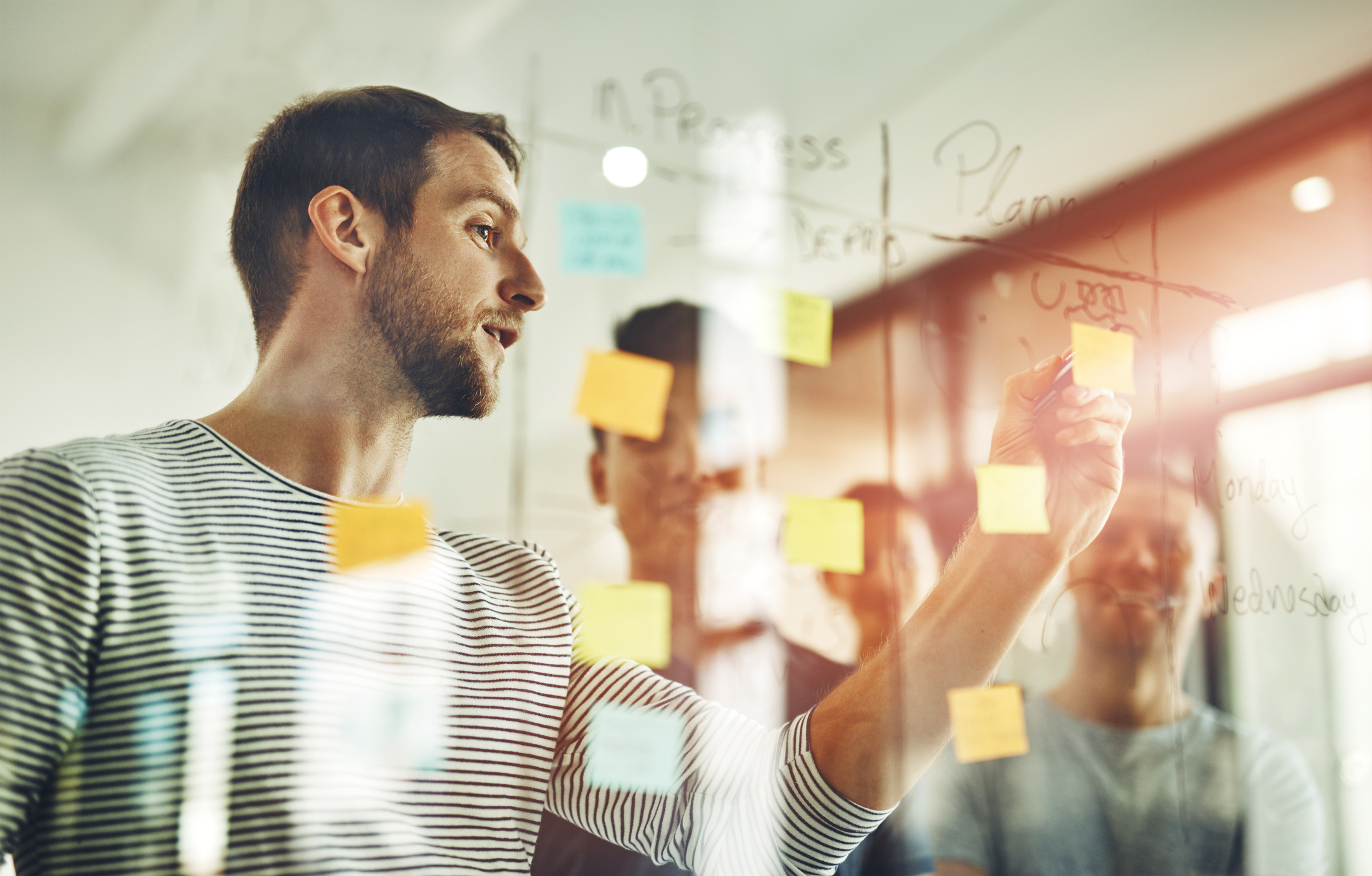 Journey Map Exercise - Man using sticky notes to create journey map